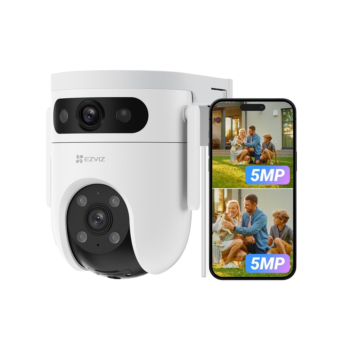Cámara de Seguridad WiFi EZVIZ H9c Lente Dual Exterior Visión Nocturna a Color Detección Humana y Vehículos Audio Bidireccional Seguimiento Automático 5MP+5MP