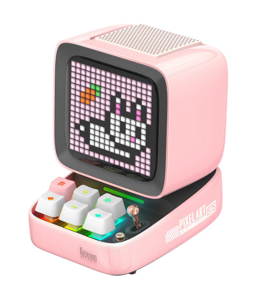 Divoom DitooPro Bocina Pixel Art Altavoz Bluetooth Multifuncional, Bocina portátil Retro con Pantalla LED RGB, Teclado mecánico, Reloj Despertador Inteligente, Color Rosa