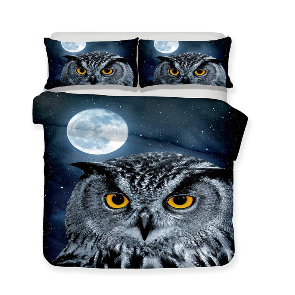 Juego de ropa de cama 3D para niños con estampado de búho, funda de edredón real con funda de almohada para el hogar para niños, funda de edredón tamaño Queen (EE. UU. Queen)