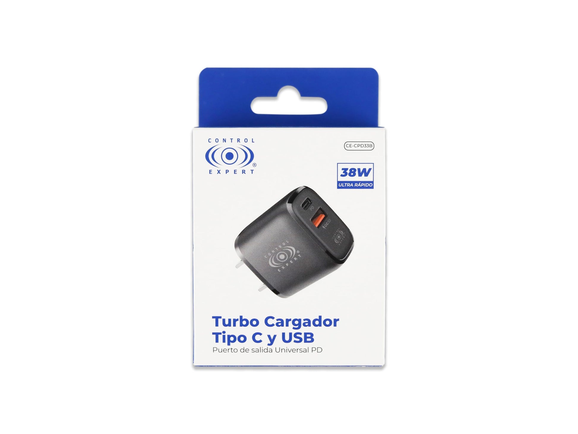 CONTROL EXPERT Turbo Cargador Tipo C y USB Puerto de Salida Universal PD 38W 12V 1.5A (Negro)