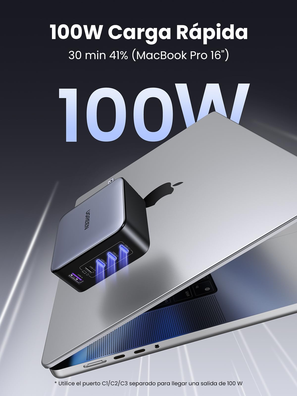 UGREEN Nexode X5 100W Cargador 5 Puertos USB C y USB A, GAN Carga Raido Compatible con iPhone 16/15/14, MacBook Pro/Air, Galaxy S25/S24, iPad Pro/Air/Mini, Pixel 8, Steam Deck