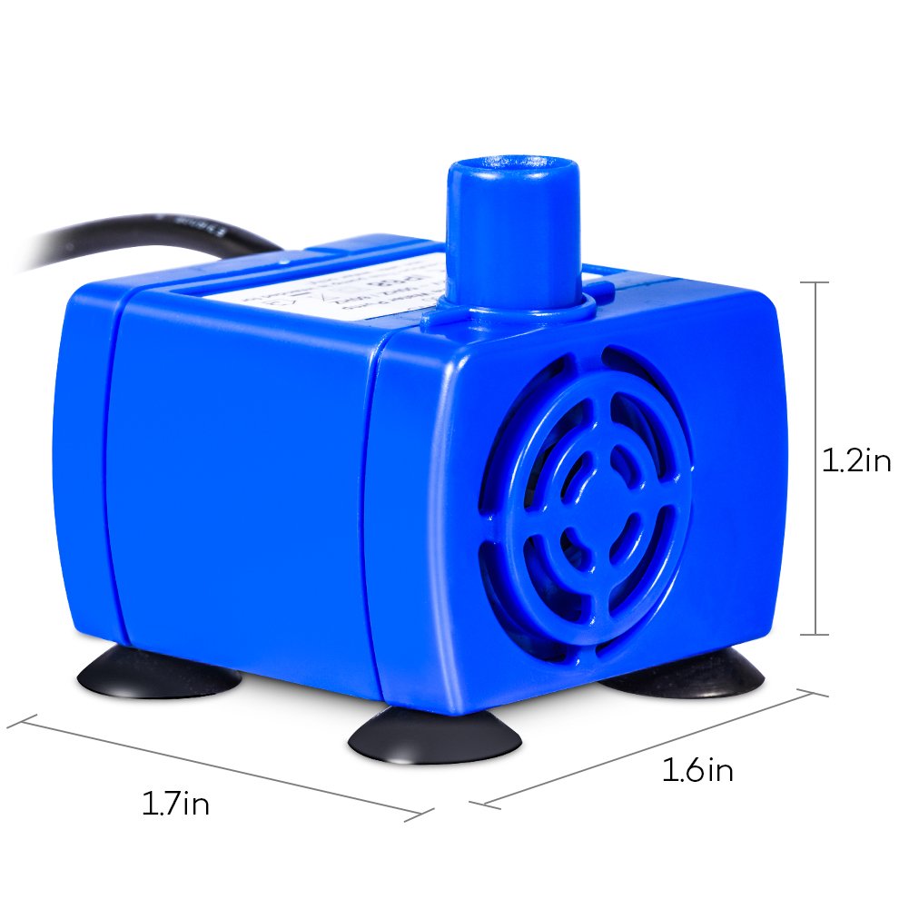 Bomba de agua eléctrica sumergible ultra silenciosa de nueva generación Cable largo de 5.9 pies Motor de bajo consumo de energía Compatible para fuentes de flores para mascotas, azul