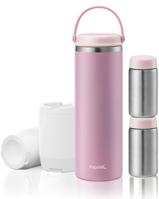 Enfriador Portátil Papablic Rosa Sakura Mayor Capacidad con 2 Biberones para Leche Materna