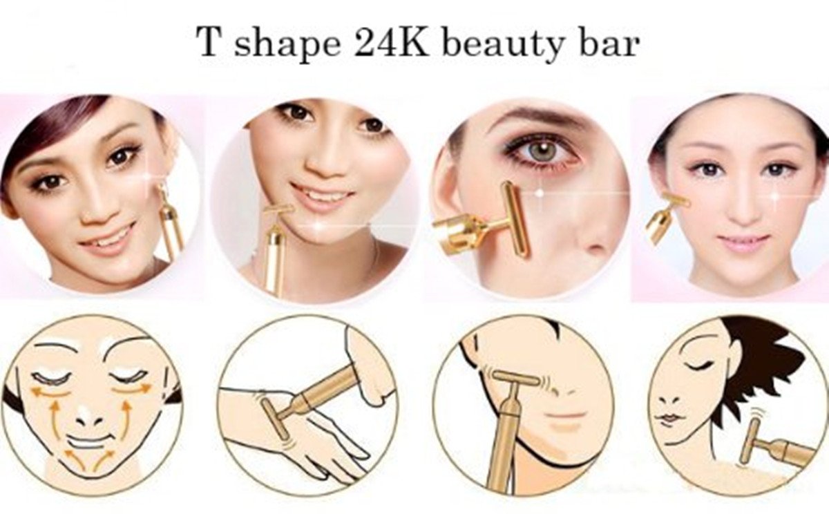 AnHua Waterproof Beauty Bar 24K Golden Anti-Aging PULSE SKIN CARE Gold Facial Roller Massage