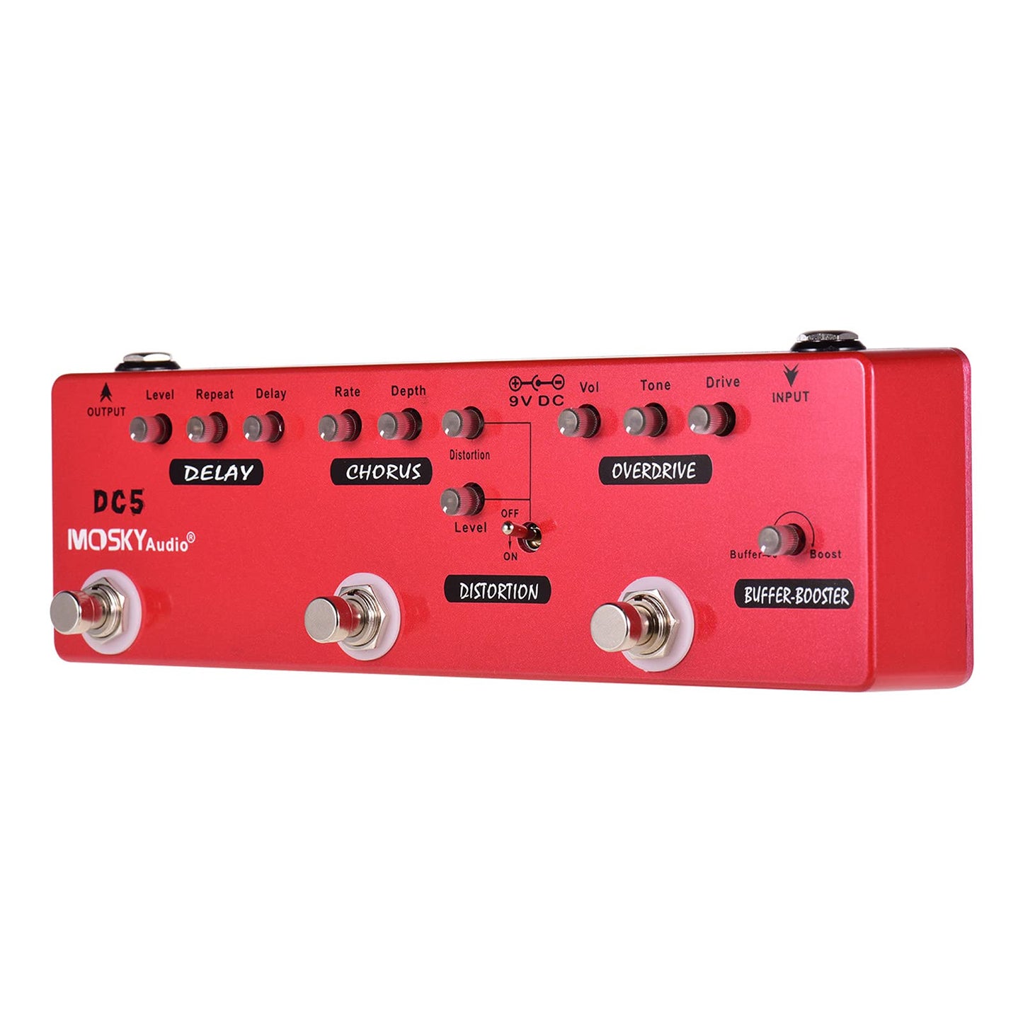 DC5 Pedal multiefectos de guitarra 6 en 1 Delay + Chorus + Distortion + Overdrive + Booster + Buffer Full Metal Shell con True Bypass