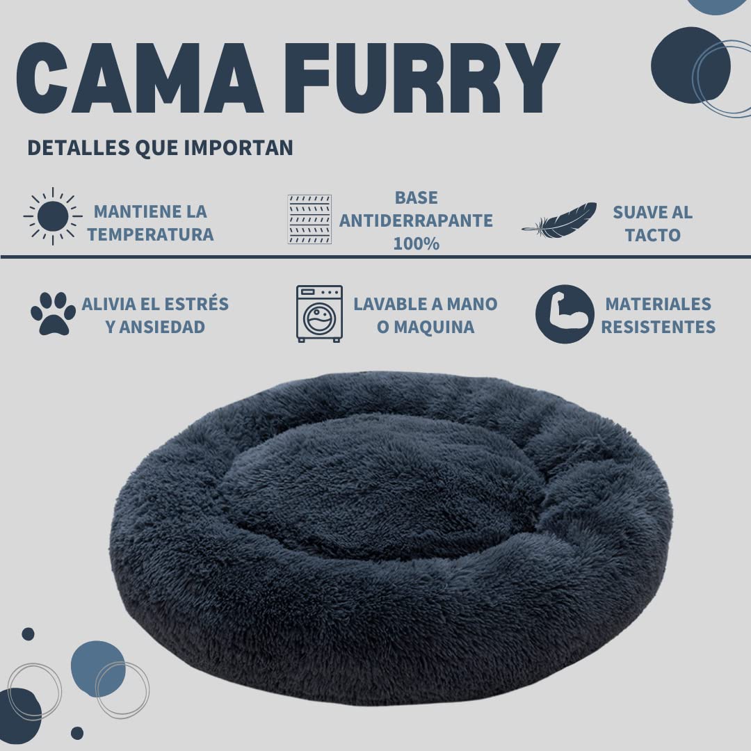 Cama para Perros PET TO BED Dark Grey Antiestrés Redonda Esponjosa Afelpada Large