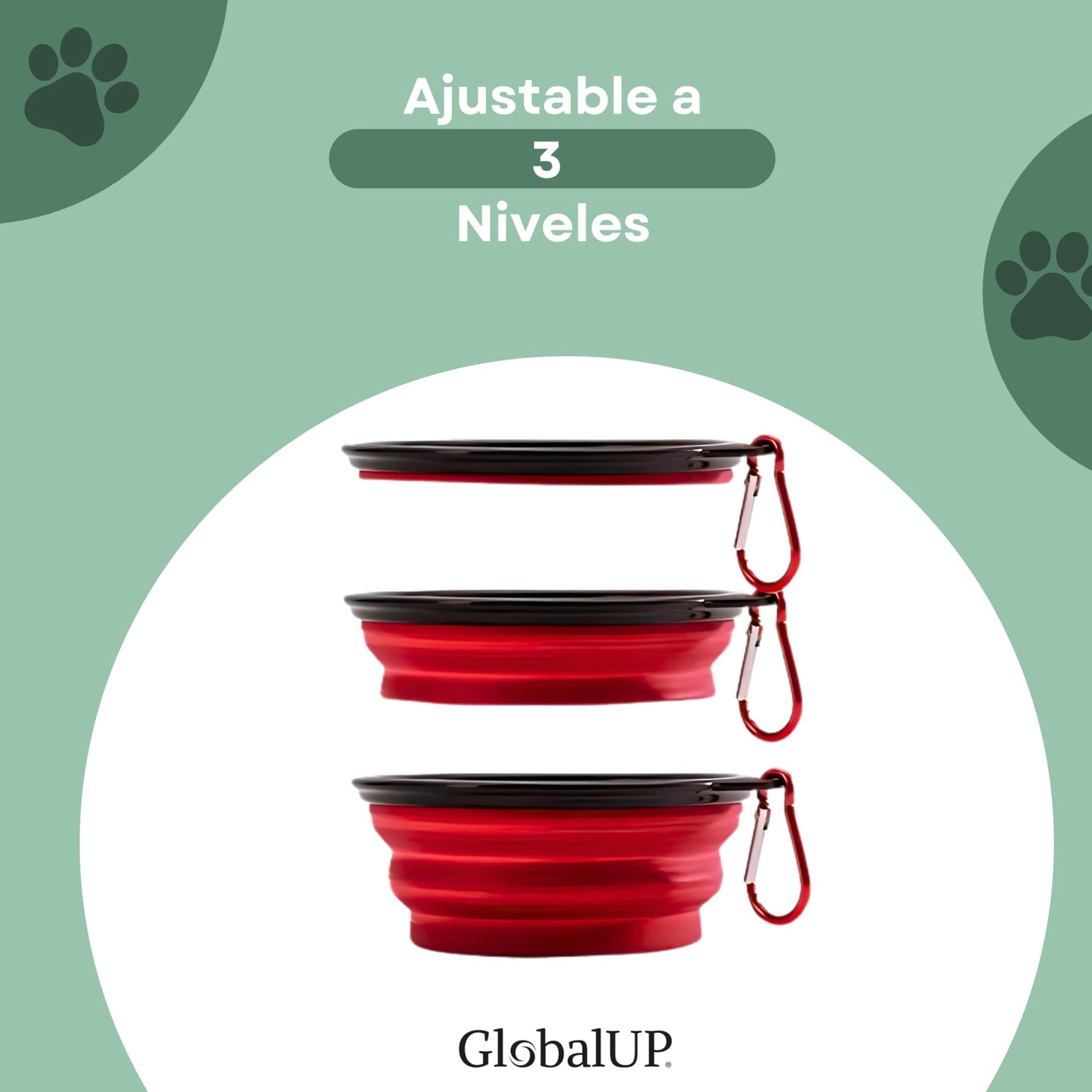 GlobalUP Plato para Perro, Bebedero para Perro. Contenedor para croquetas Plegable. Tazon para alimento y Agua para Mascotas retractil Gato y Perro, fácil de Limpiar. (Rojo, S/M)