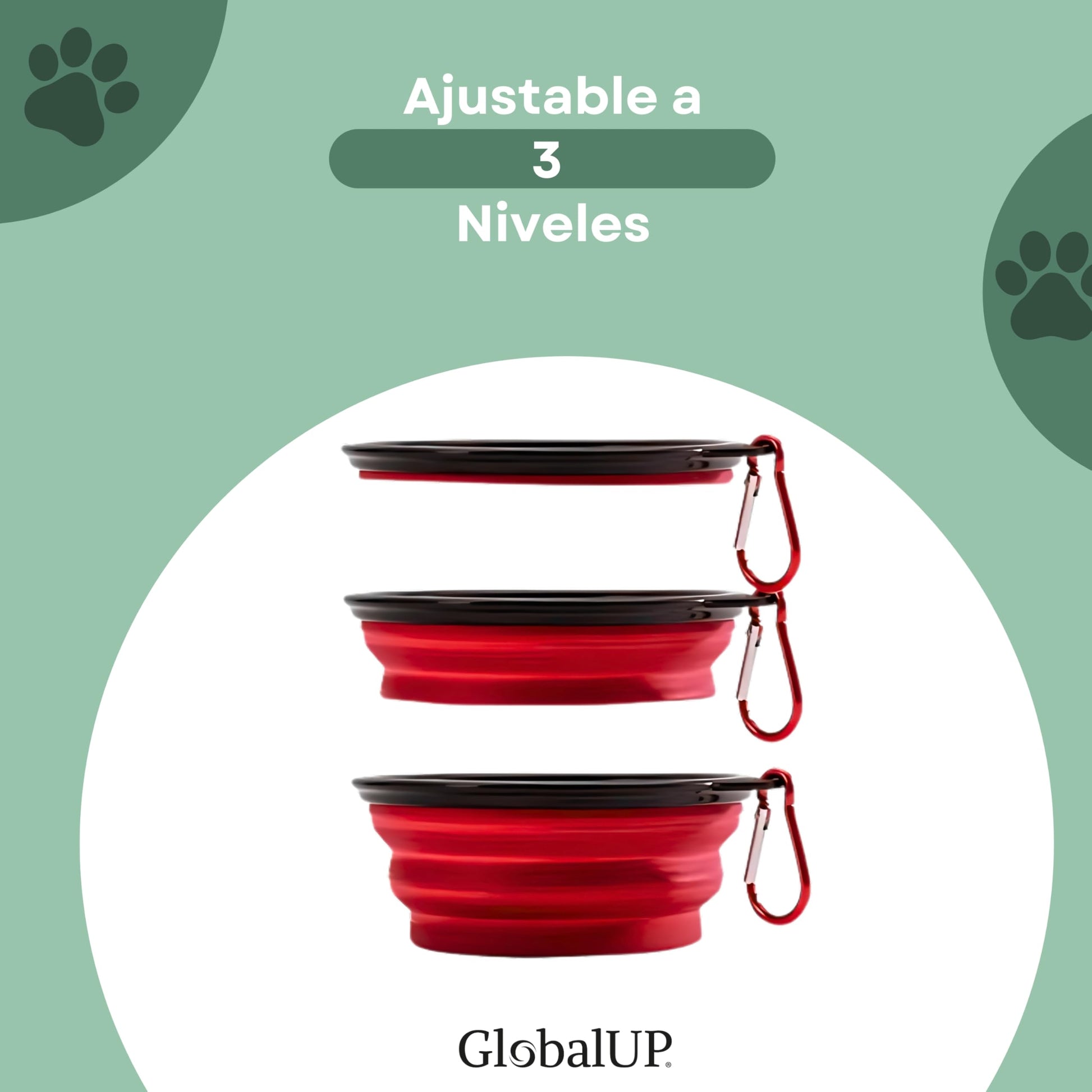 GlobalUP Plato para Perro, Bebedero para Perro. Contenedor para croquetas Plegable. Tazon para alimento y Agua para Mascotas retractil Gato y Perro, fácil de Limpiar. (Rojo, S/M)