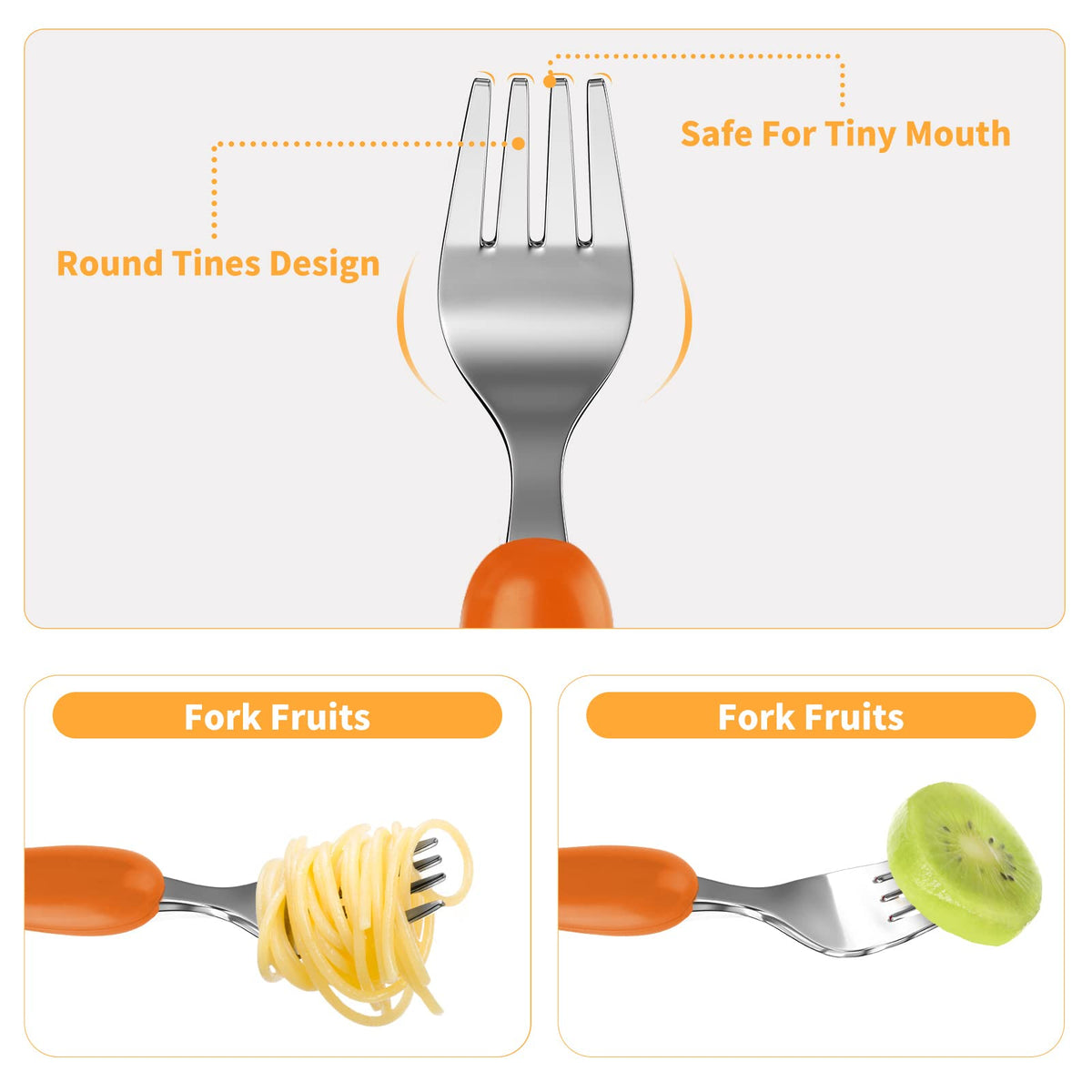Lehoo Castle - Utensilios para niños pequeños, 6 piezas de seguridad de acero inoxidable para niños pequeños, juego de cubiertos para niños, utensilios de seguridad para niños y niños (naranja)