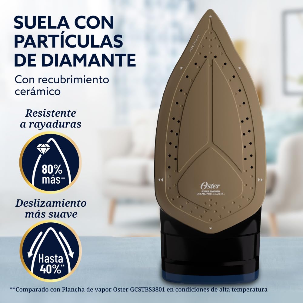 Oster Plancha de Vapor, Diamond Steam Max S8200, Digital, Golpe de Vapor 220 g/min, Suela XL Cerámica con Diamante, Vapor Vertical, Antigoteo, Azul Oscuro, GCSTDPD8201-013