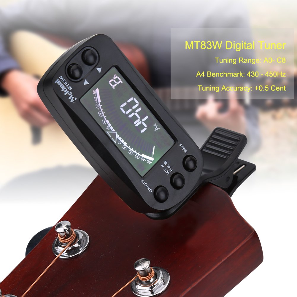 Bnineteenteam Clip On Guitar Tuner, 2 in 1 Guitar Tuner with Metrónomo, Digital Guitar Tuner with LCD Display, Portable Clip-On for Guitar, Bass, Violin, Ukulele, Musician, Student, Home Use
