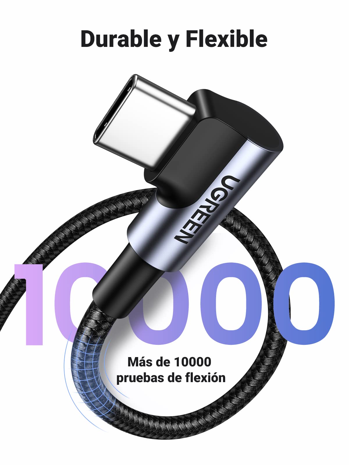 Cable USB Tipo C UGREEN Negro Nylon Trenzado Carga Rápida 0.5M Compatible con iPhone y Galaxy