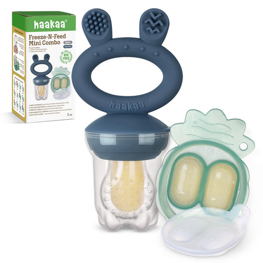 Haakaa - Comedero de frutas para bebé y mini bandeja para congelador, moldes para paletas de leche materna para aliviar la refrigeración del bebé, alimentador de silicona sin BPA para una alimentación