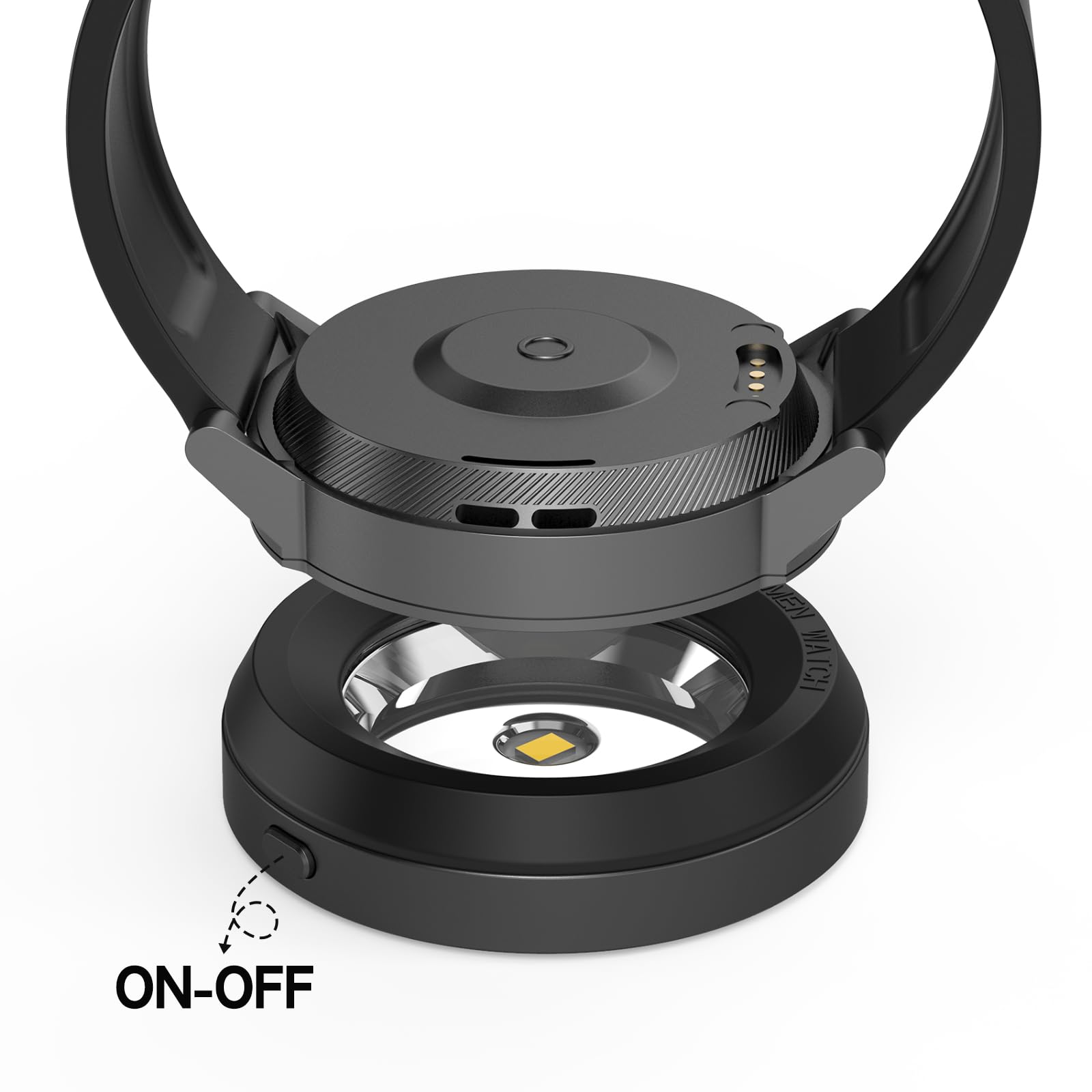 Reloj solar con cargador rápido, base de metal, 9 horas de apagado, disipación de calor rápida, cargador portátil de energía solar, adecuado para Casio/Citizen/Seiko/Garmin Rounkin (negro)