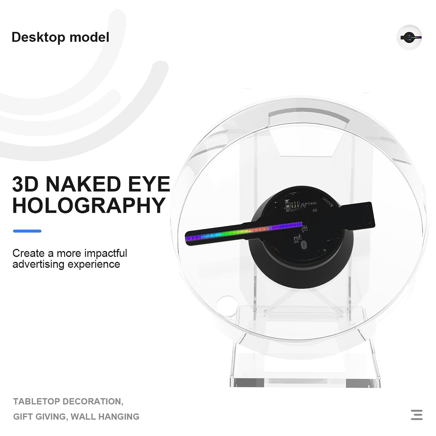 Camnoon Proyector de Holograma 3D, Pantalla publicitaria, Ventilador, Reproductor de vídeo publicitario, Ventilador de vídeo fotográfico 3D a Simple Vista con LED Brillantes, Control Remoto