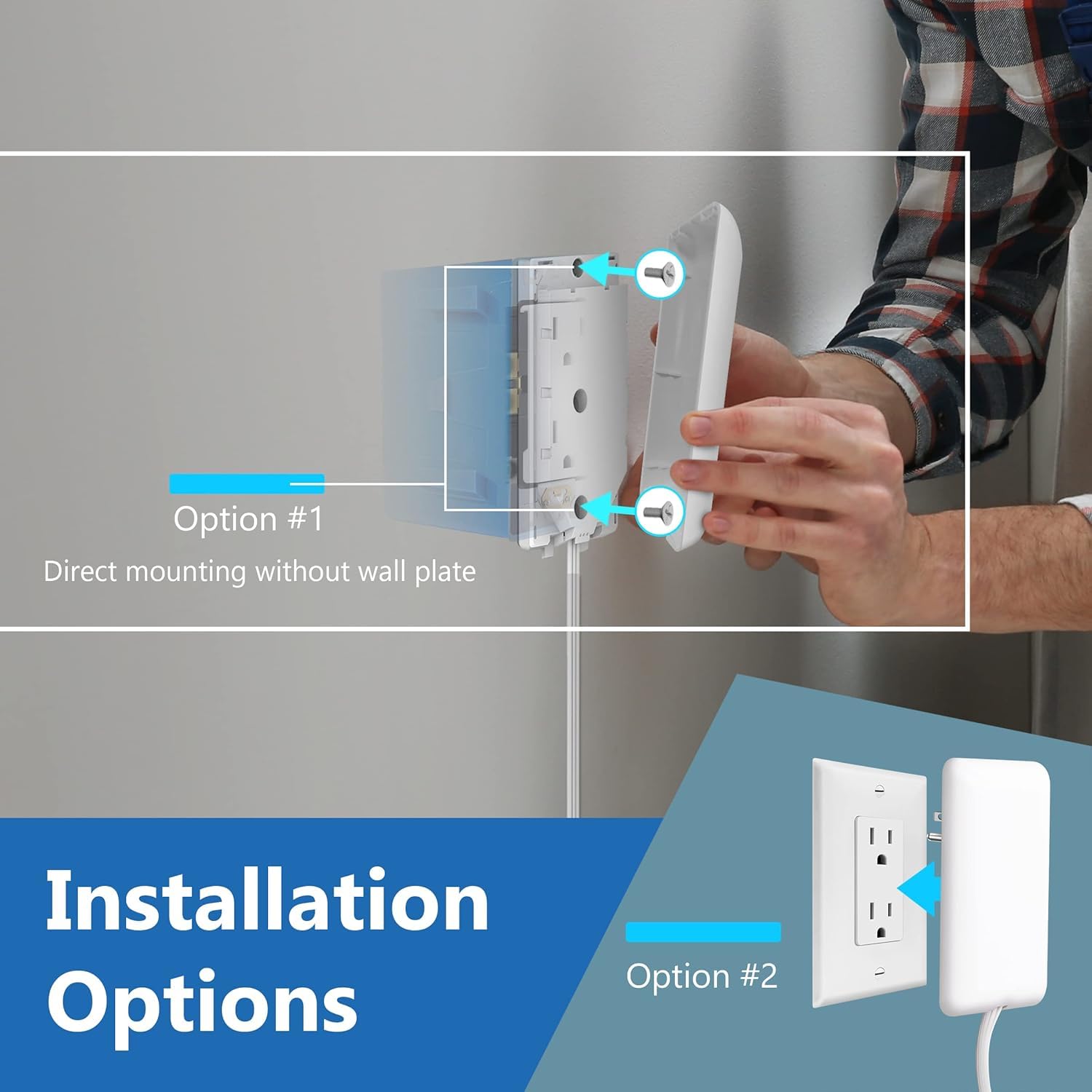 LIDER Extensor de salida de cara plana con 3 receptáculos, enchufe ultrafino de placa de pared con extensor de cable y tira de alimentación de 3 tomas, cable de 3 pies, LWE3-315-W, listado ETL, blanco