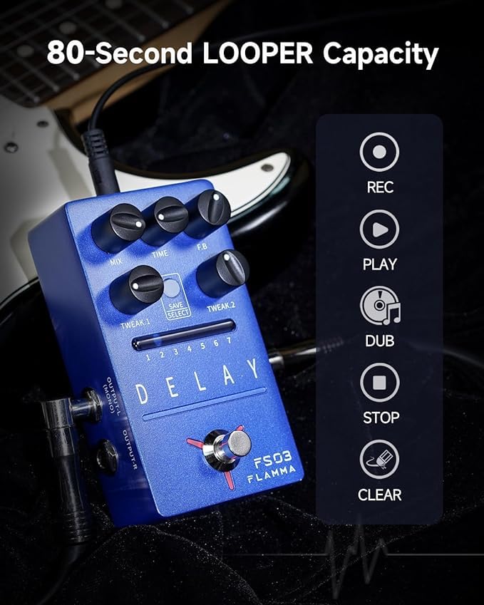 Pedal de Guitarra FLAMMA Estéreo con 11 Efectos de Modulación True Bypass FS03