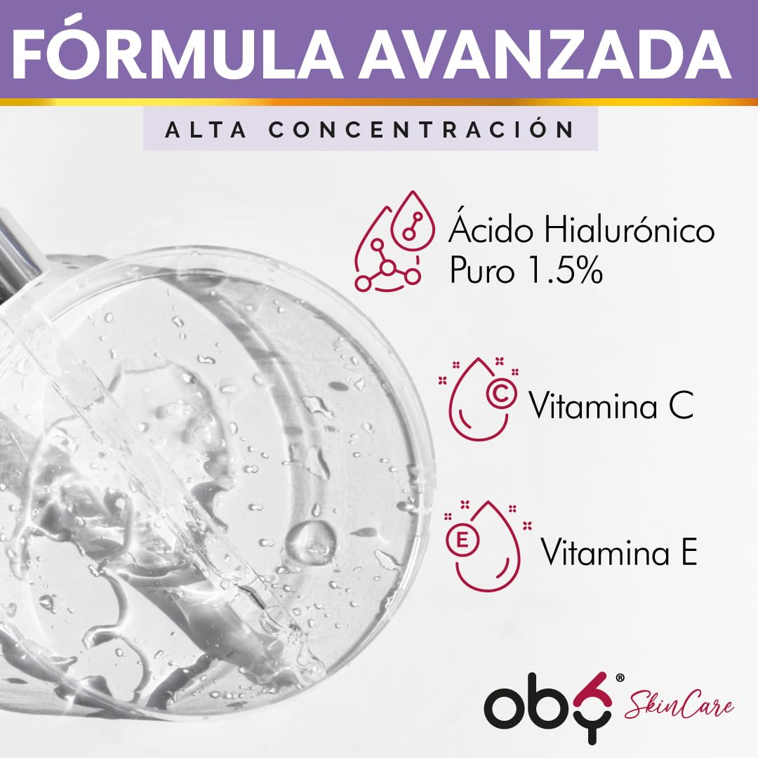 OBY Serum Antiedad 30 ml: Acido hialuronico 2 tipos al 1.5% + Vitamina C + Vitamina E | Serum facial Hidratante y Revitalizante 2 en 1
