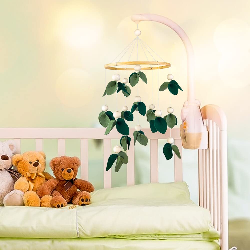 Lindo móvil para cuna – Móvil neutro de género para decoración de guardería, tela de fieltro, hojas móviles, decoración de guardería, móvil para cuna para niñas, niños, móvil para moisés