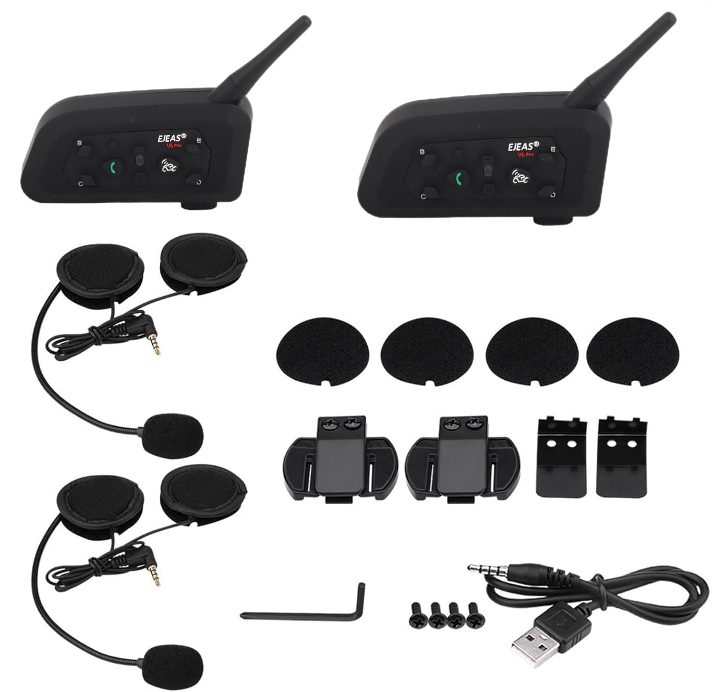 Keenso 2 Juegos Ejeas V6 Pro Intercomunicador de Motos,Gama Comunicación Intercom de 1200m, Intercomunicador Casco Moto