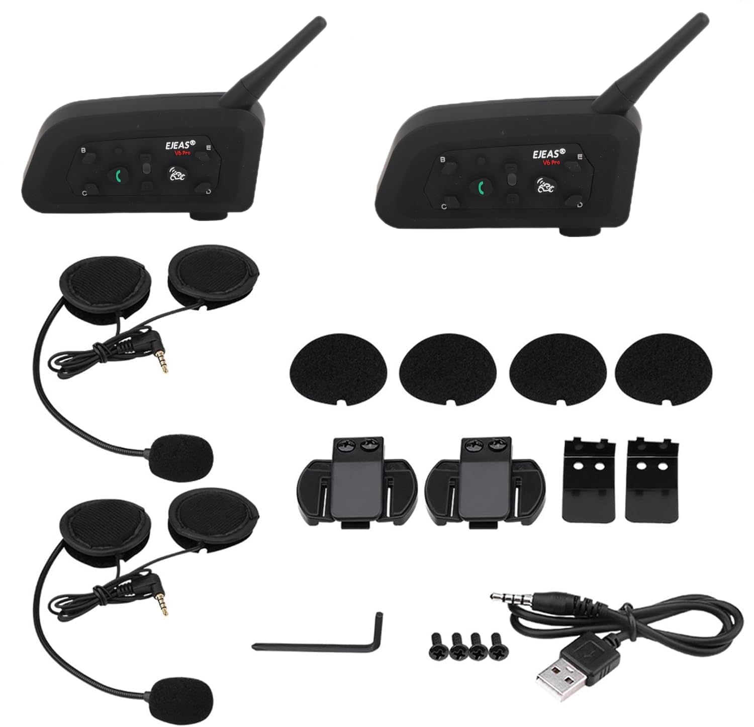 Keenso 2 Juegos Ejeas V6 Pro Intercomunicador de Motos,Gama Comunicación Intercom de 1200m, Intercomunicador Casco Moto