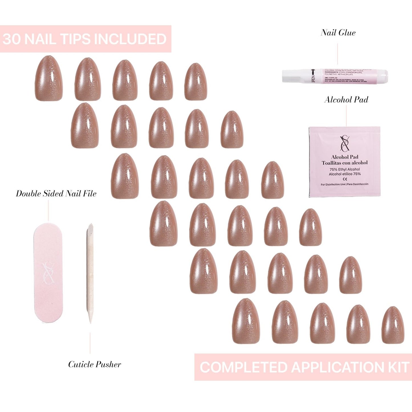 SXC Uñas postizas de la marca Cosmetics | Serie X1, almendra corta (021 Champagne Pearl)