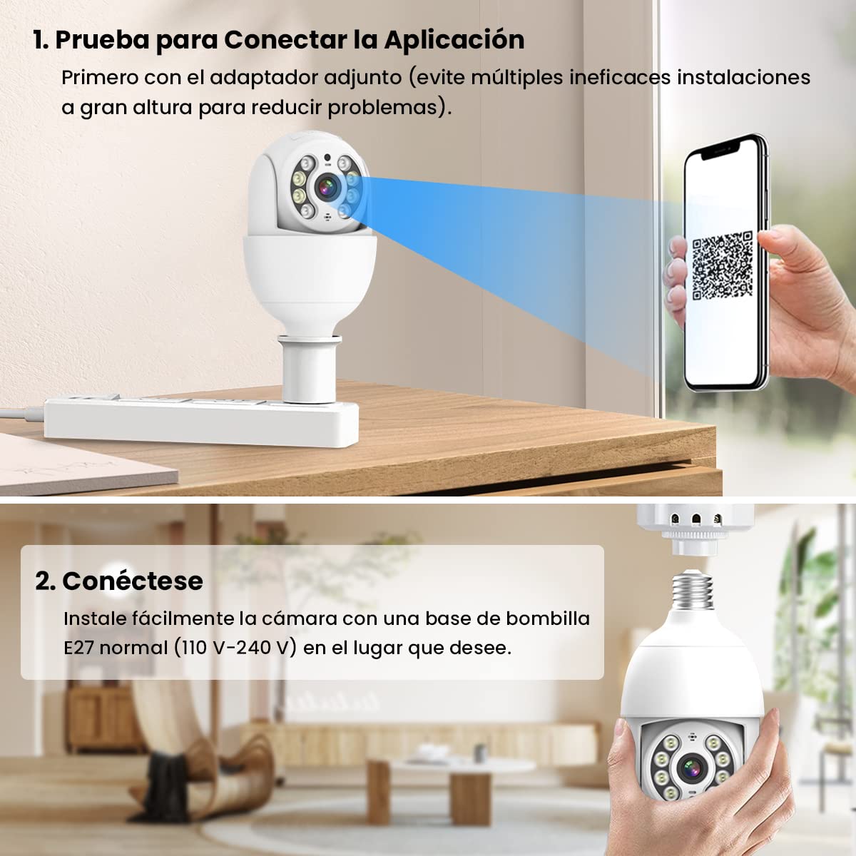 Foco con Cámara de Seguridad EASYTAO Q05 Blanco Impermeable Exterior Compatible con Alexa