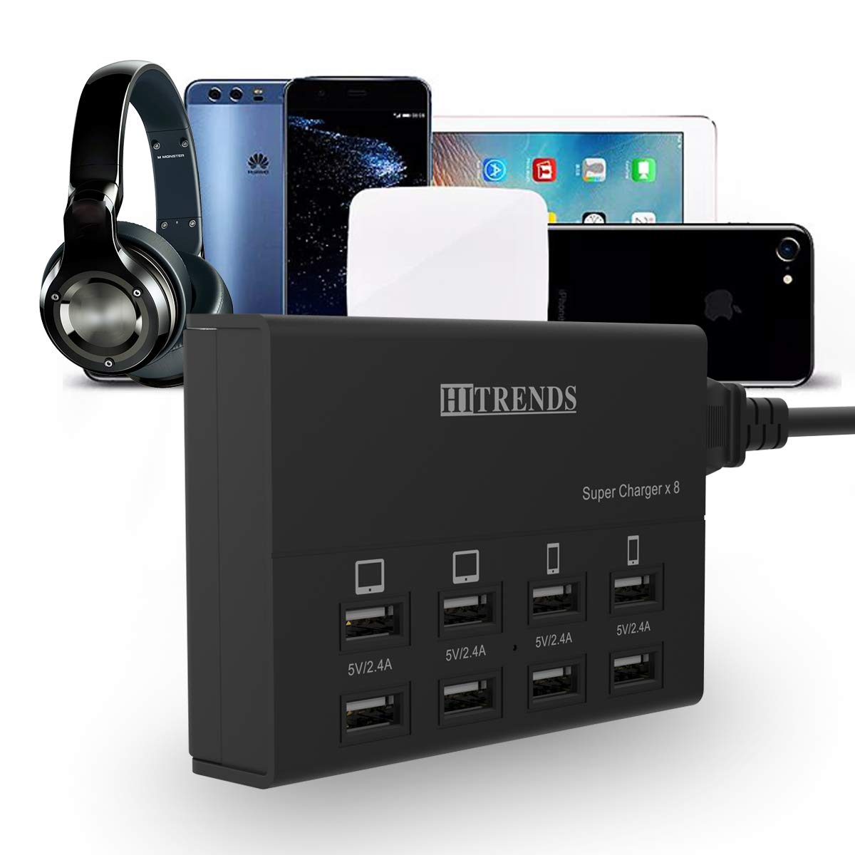 Cargador USB, 8 Puertos Rápido Cargadores de Escritorio 50W/10A Concentrador de Cargador USB Multipuerto para Multiple Devices…