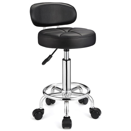 HMTOT Taburetes giratorios con ruedas, altura ajustable, respaldo de banco de spa, color negro