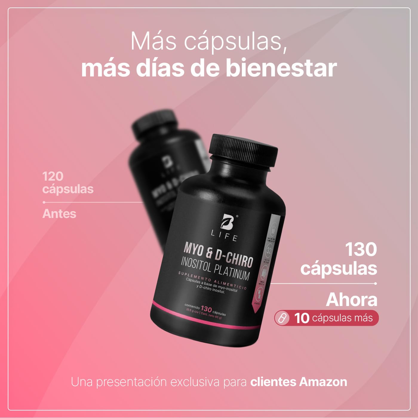 B Life Myo y D-Chiro Inositol | Ratio 40:1 | 130 Cápsulas | Ingredientes Naturales | Myo & D-Chiro Inositol Platinum.