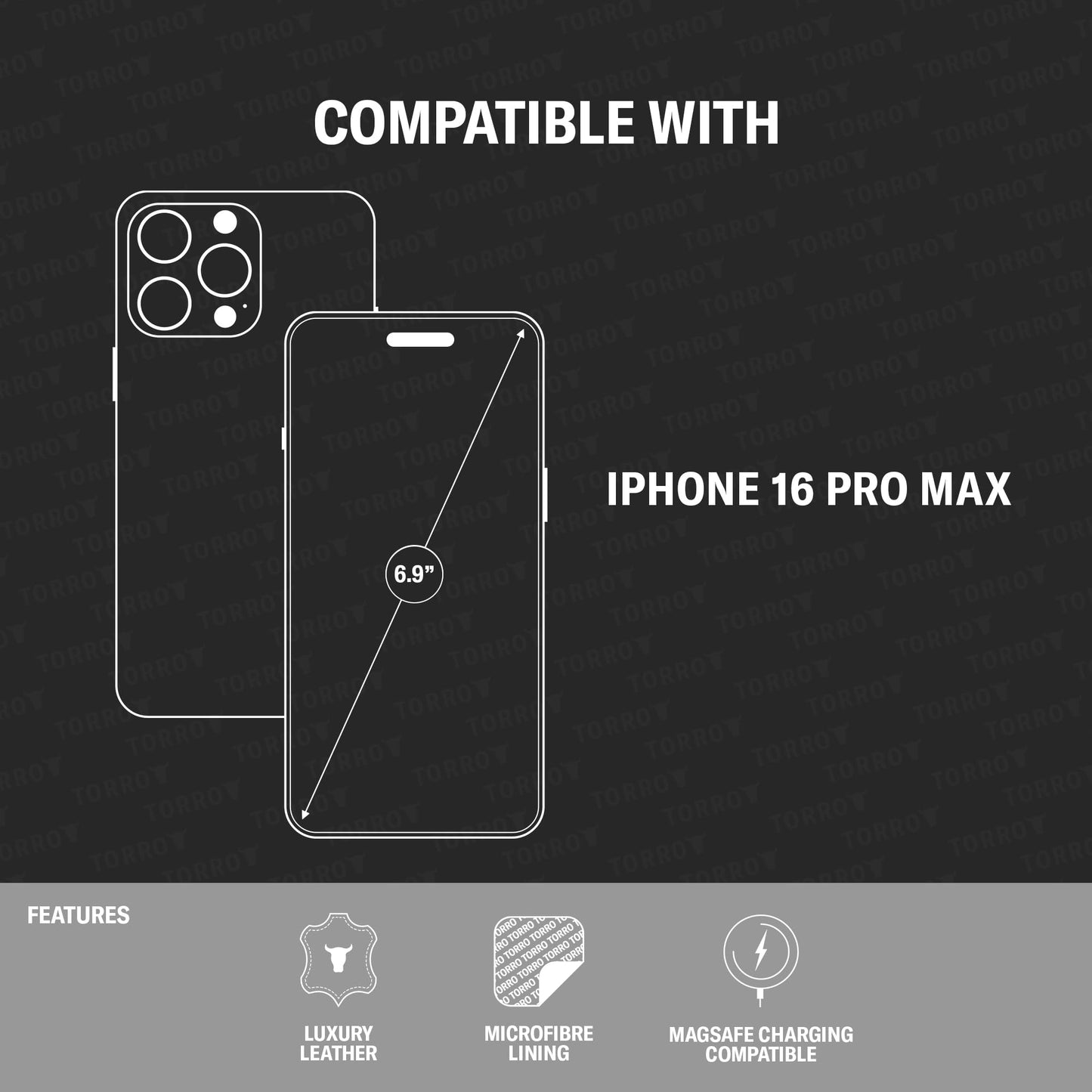 TORRO Funda Compatible con iPhone 16 Pro MAX– Funda Delgada de Cuero de Primera Calidad Compatible con MagSafe (Azul Marino)