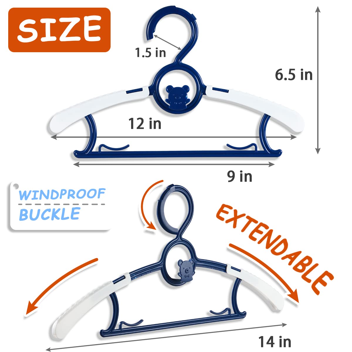 Paquete de 40 perchas de plástico para clóset para niños, perchas de ahorro de espacio, antideslizantes, extensibles, para bebé, para guardería, ropa resistente, a granel, color mixto para niños