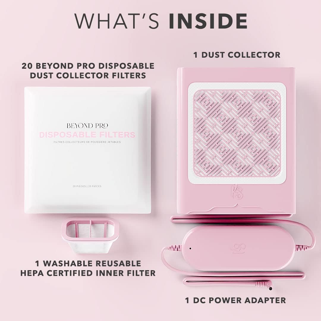 Colector de Polvo de Uñas Kiara Sky Rosa con Tecnología de Aspiración Superventosa y Doble Filtración HEPA Reutilizable
