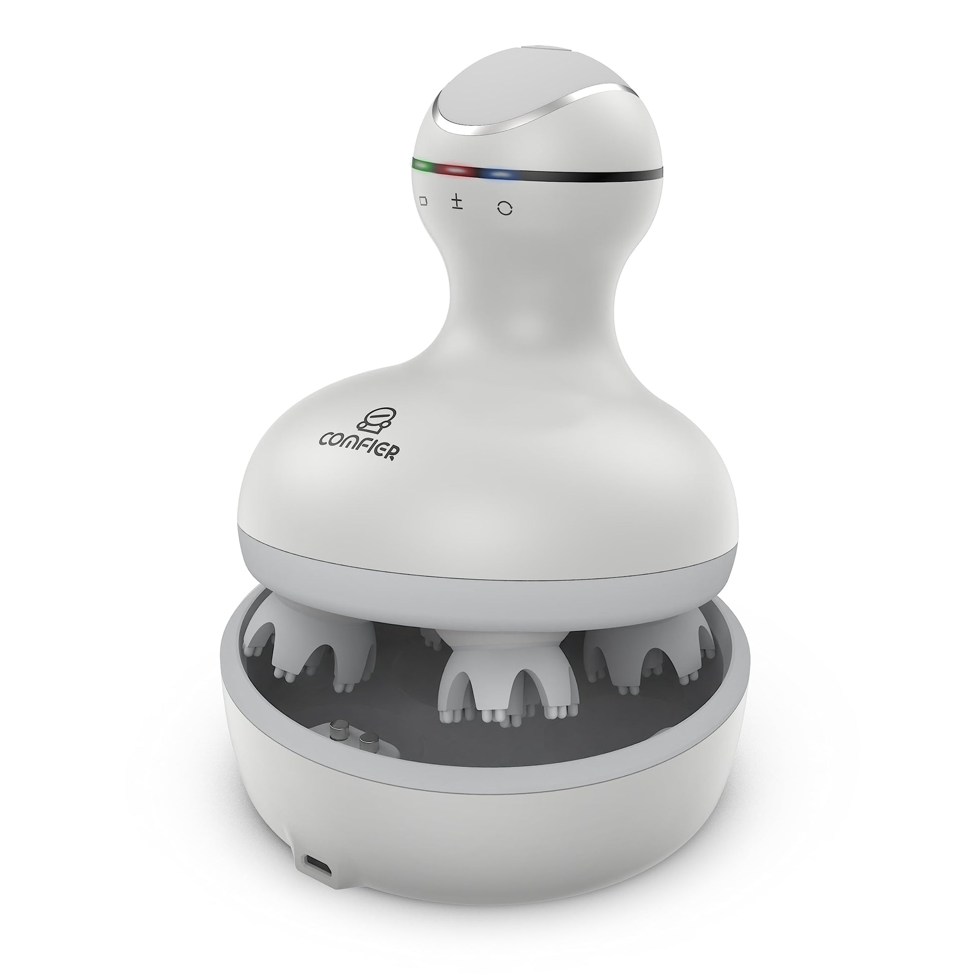 COMFIER Masajeador Eléctrico Para Cuero Cabelludo, Masajeador De Cabeza Con 4 Cabezales De Masaje De Silicona Suave, Masajeador Portátil Para El Crecimiento Del Cabello, Aliviar El Estrés, R