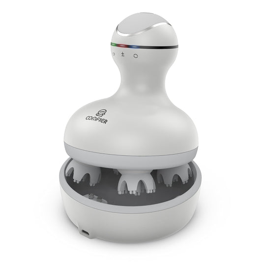 COMFIER Masajeador Eléctrico Para Cuero Cabelludo, Masajeador De Cabeza Con 4 Cabezales De Masaje De Silicona Suave, Masajeador Portátil Para El Crecimiento Del Cabello, Aliviar El Estrés, R