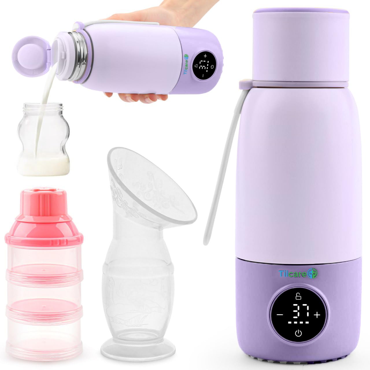 Tilcare Calentador De Biberones Portátil Para Viajes: 17 Oz, 12 H, Calentador De Leche Materna De Calentamiento Rápido, Calentador De Biberones Usb Para Llevar, Calentador De Agua Inalámbrico Para Coc