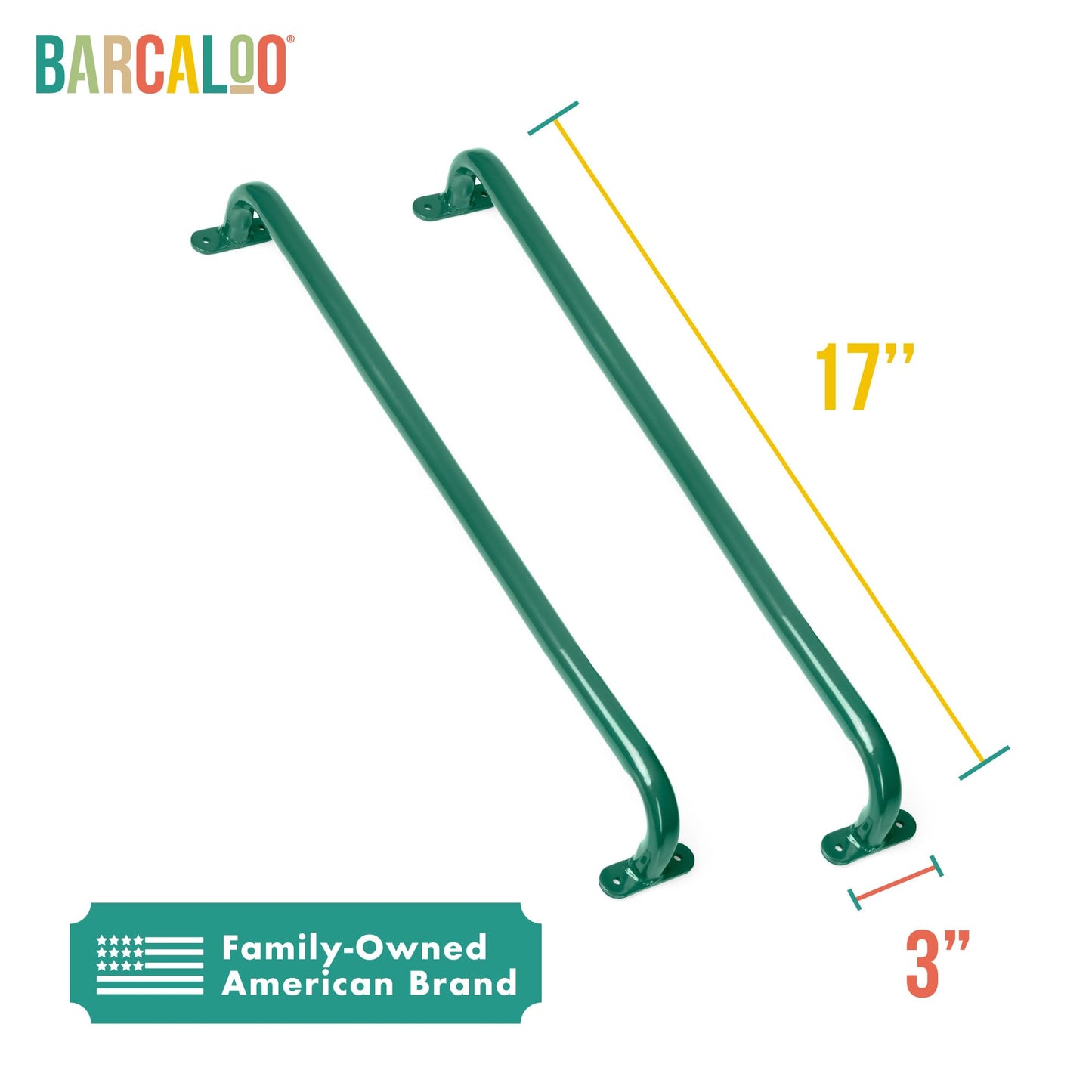 Accesorios para patio de recreo de 17 pulgadas, asas de seguridad de metal, barras largas de agarre verde para escalera de juego, gimnasio de la selva, barras de overol, juego de columpios y más