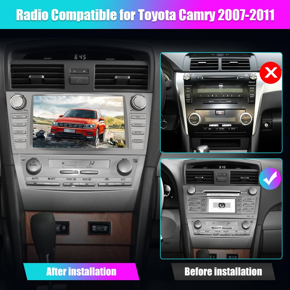 Radio de Coche Android 13 para Toyota Camry 2007-2011 Visualización Táctil 9 Pulgadas 2GB+32GB con Cámara CarPlay Bluetooth WiFi GPS