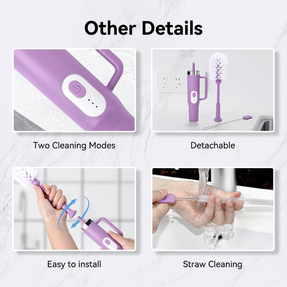 Booqiboy - cepillo para polvo eléctrico recargable para botella y taza, limpieza completa de 360° sin puntos ciegos, adecuado para biberones, tazas de 64 onzas, pajitas, copas de vino, etc., fácil de
