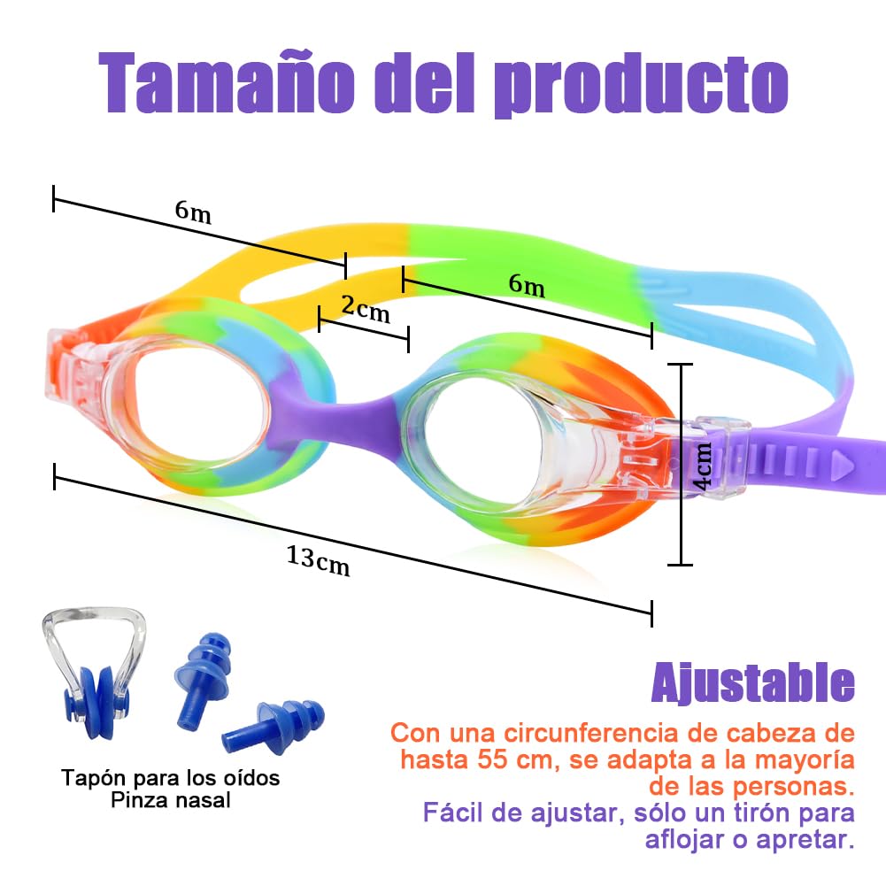 Gafas de Natación Niños 2 Pares - Antivaho + Silicona Ultra Suave, Edad 3-14 Años (Unisex)