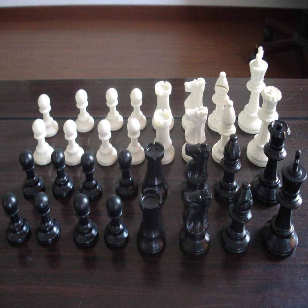 Dioche Piezas de Ajedrez, Juego de Ajedrez de Plástico Juego de Ajedrez Internacional Juego de Ajedrez Completo Juego de Ajedrez en Blanco y Negro(grande-77 mm)