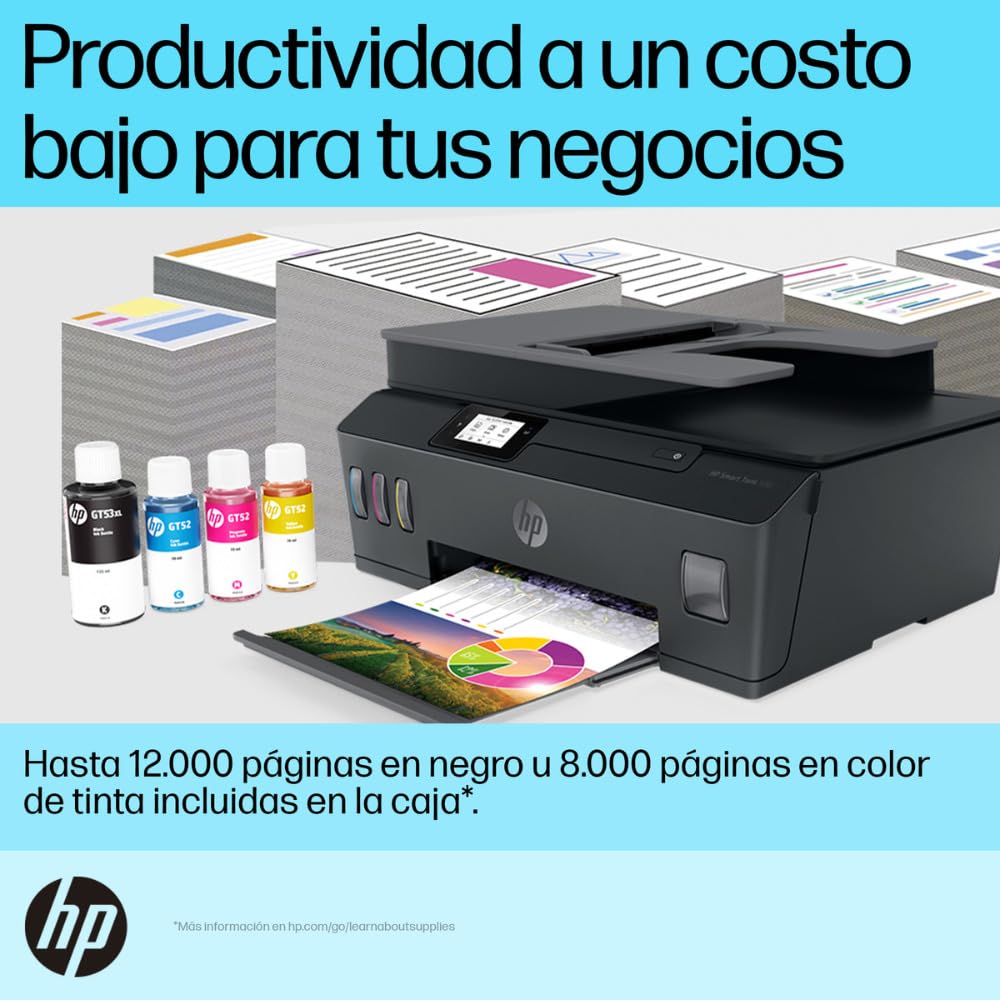 HP Impresora Multifuncional Smart Tank 530, Tinta Continua, Color, Wi-Fi, Dúplex (Doble Cara) Manual, ADF Alimentador Automático, Imprime desde HP Smart App, Impresión, Escaneo, Copiado (4SB24A)