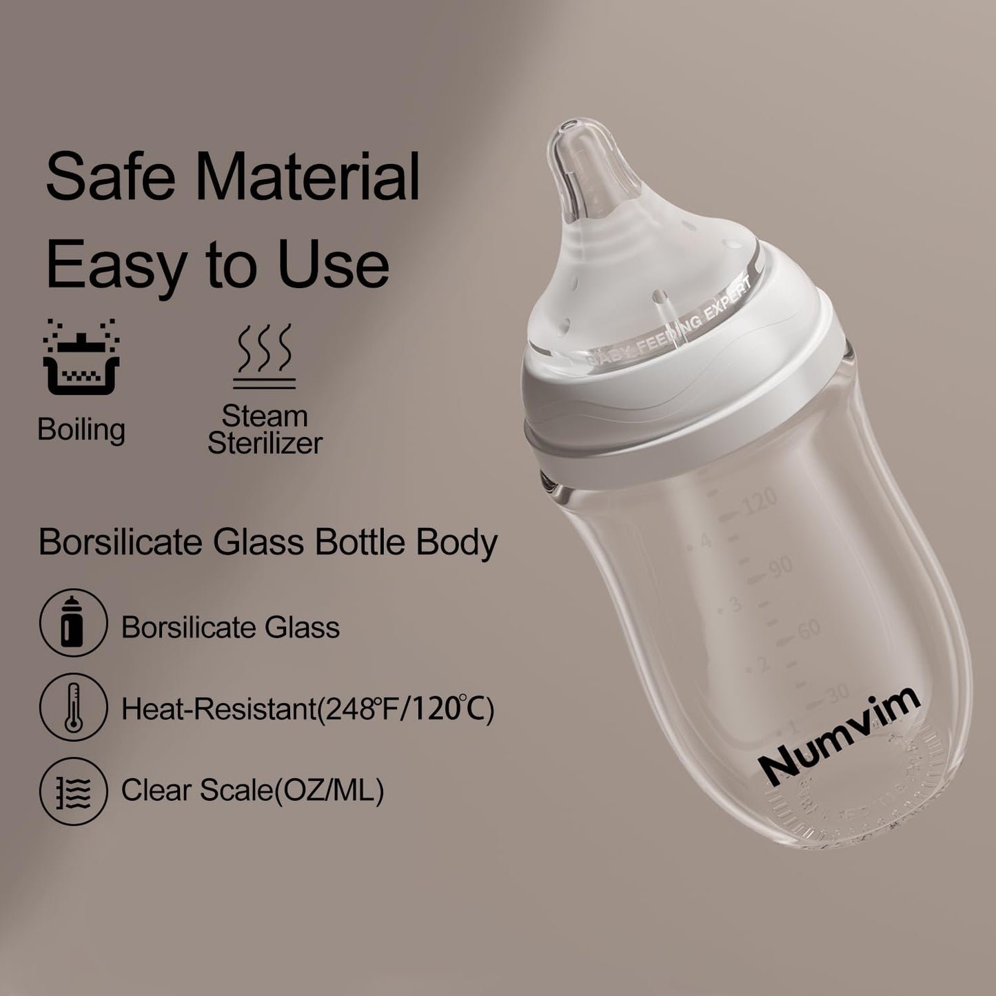Biberón de Vidrio Natural Flujo Suave y Extra Lento, Biberón para Recién Nacidos con Pezón Anticólico para Bebés de 0 Meses, Incluye Pezones SS (3 oz/80 ml, Paquete de 2)