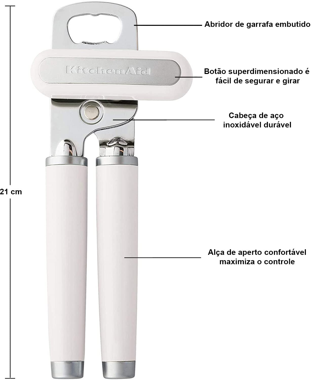 KitchenAid - Abrelatas y abrebotellas multifunción clásico fácil de usar, rueda de corte de acero inoxidable afilada, asas ergonómicas suaves, color blanco