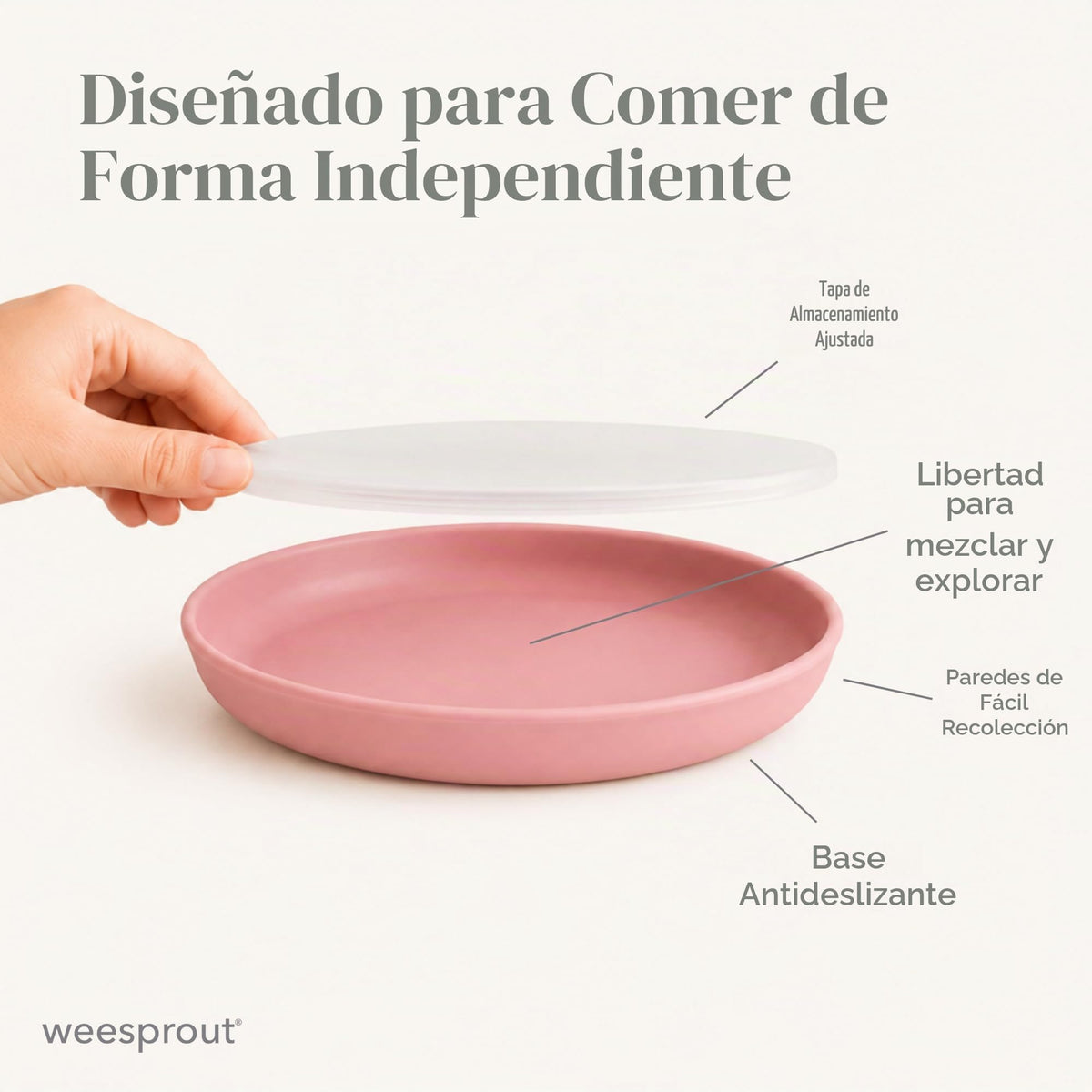WeeSprout Platos para bebés y niños pequeños con tapas, aptos para microondas y lavaplatos, platos de silicona 100% de grado alimenticio, tapas de plástico duro, paquete de 3