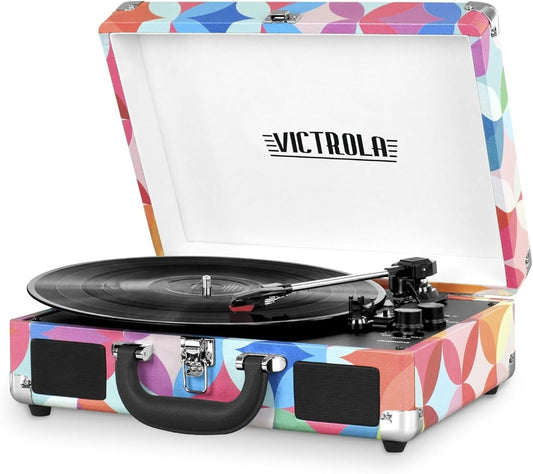 Tocadiscos Portátil Victrola Journey Bluetooth Geo con Bocinas Integradas y Salida RCA