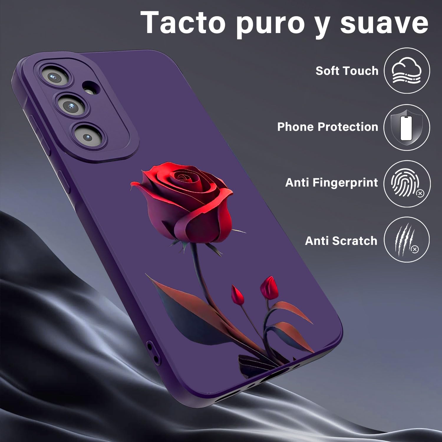 Threehao Funda para Samsung Galaxy S23 FE Case Uso Rudo, Ultra Delgado Flexible Silicona Púrpura Carcasa con Aesthetic Dibujos Flores, Antigolpes Anti-arañazos Protectora