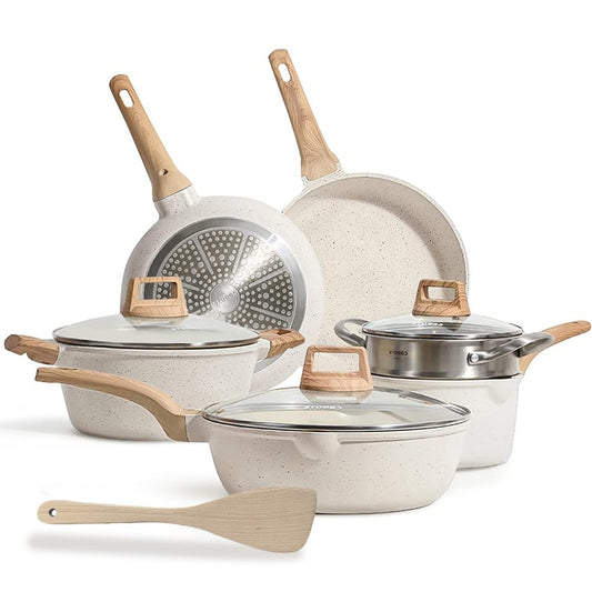 Feiniao Juego de Ollas y Sartenes Antiadherentes, Juego de Sartenes Antiadherente con Tapa, Bateria de Cocina de Inducción Apto para Lavavajillas, Juegos de Utensilios de Cocina sin PFOS PFOA 7 Piezas