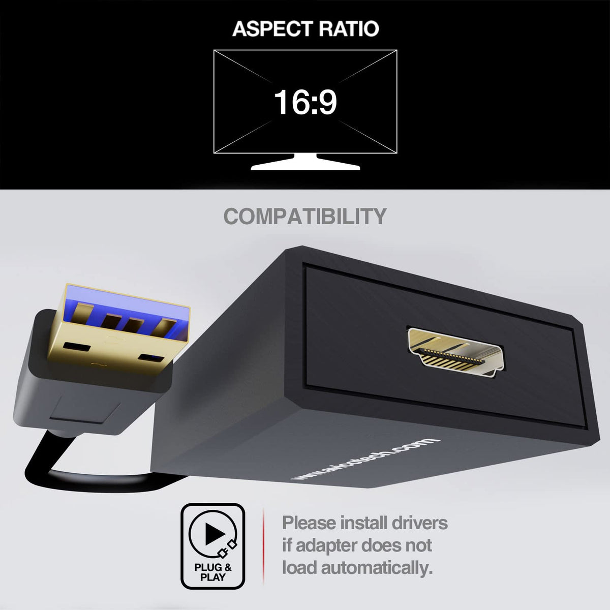 Adaptador USB 3.0 a HDMI Avico 1080P 60Hz para PC Windows