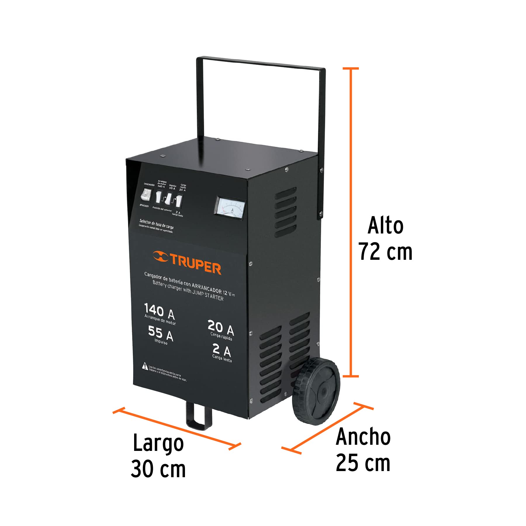 Truper CARBA-140, Cargador de baterías con ruedas 12 V, 140 A